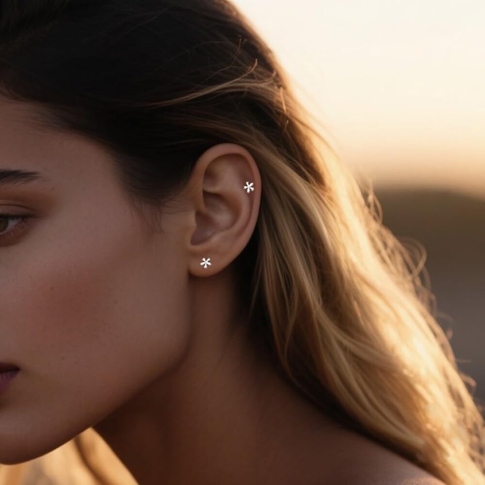 Solid 925 Sterling Silver Daisy Stud Earrings Flo… - image 2